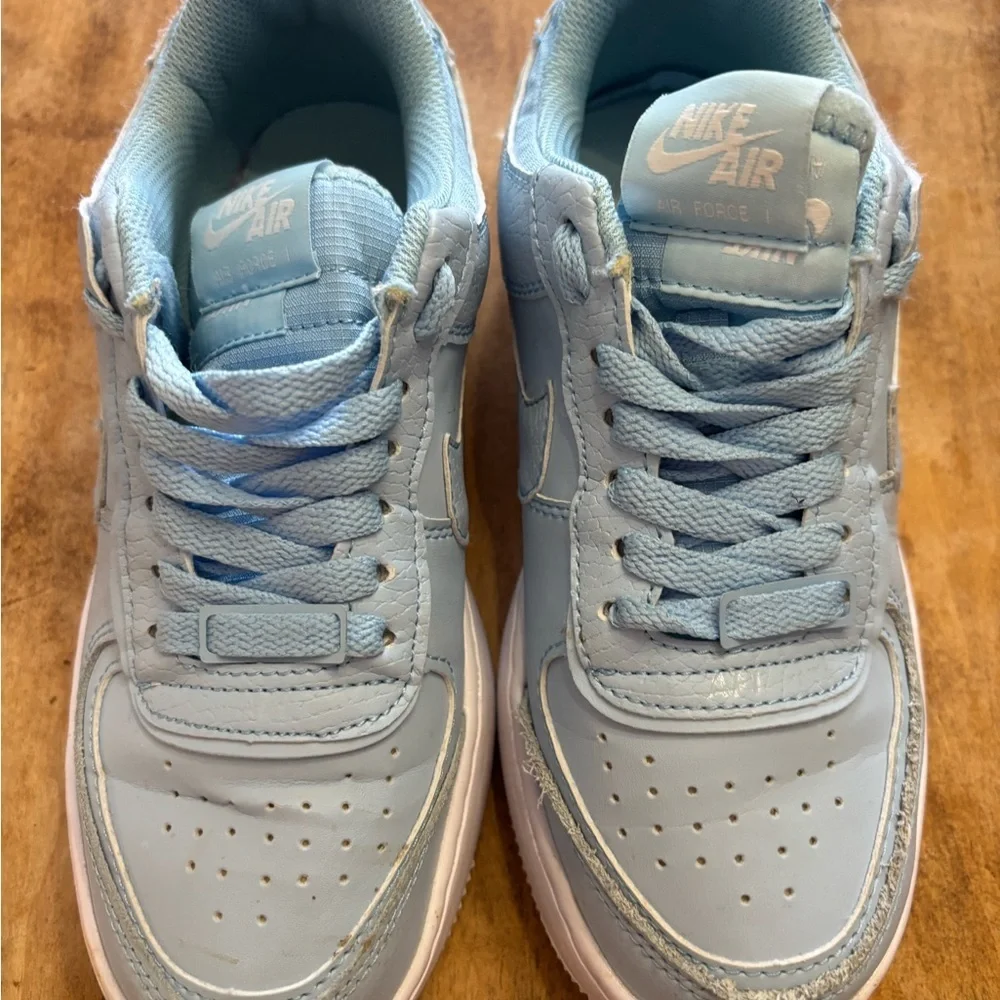 Nike Blue Leather Air Force 1 Shadow Baby Blue Ghost Sneakers